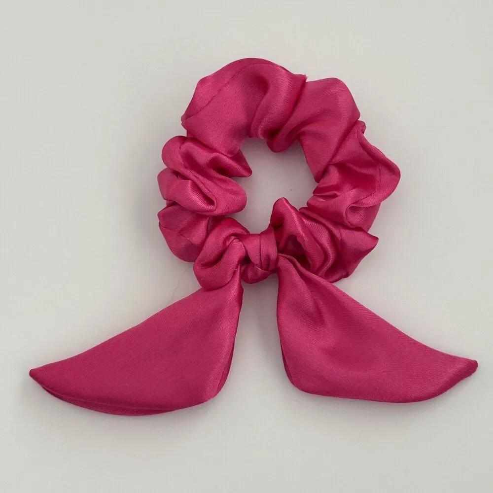 Luxury Hot Pink Satin Bow Scrunchie Handmade – Statement Hair Accessory - Picture 15 of 16
